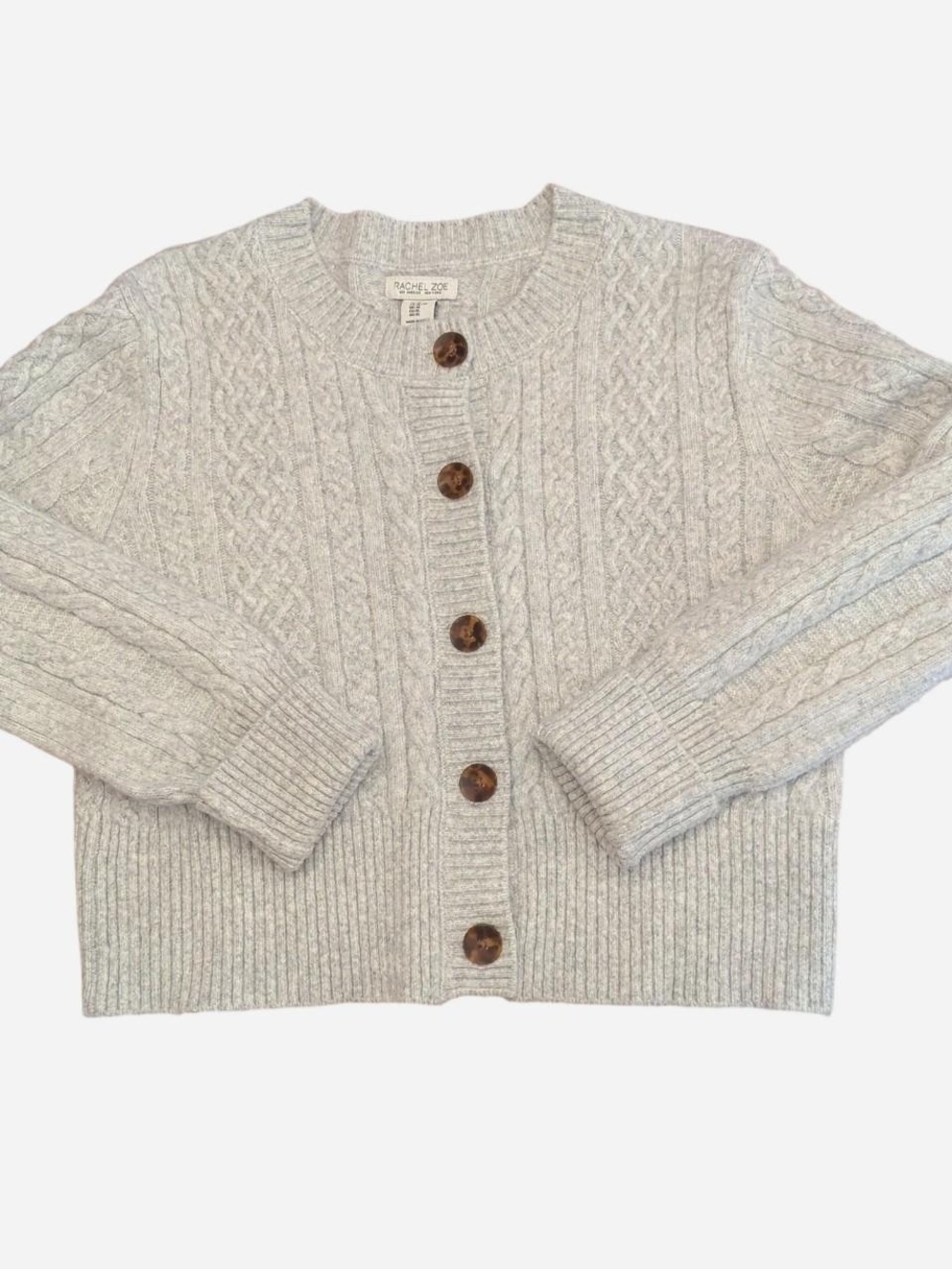 Rachel Zoe Heather Gray Cable Knit Button Cardigan